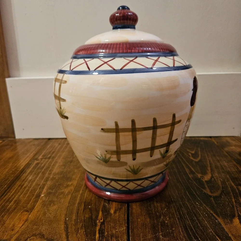 Vintage Heartfelt Kitchen Creations Rooster‎ Canister w Lid Farmhouse Country